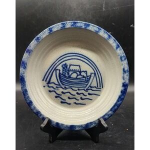 Vintage Eldreth Pottery Salt Glazed Christmas Pie Plate 1992 Noah's Ark 8.25"